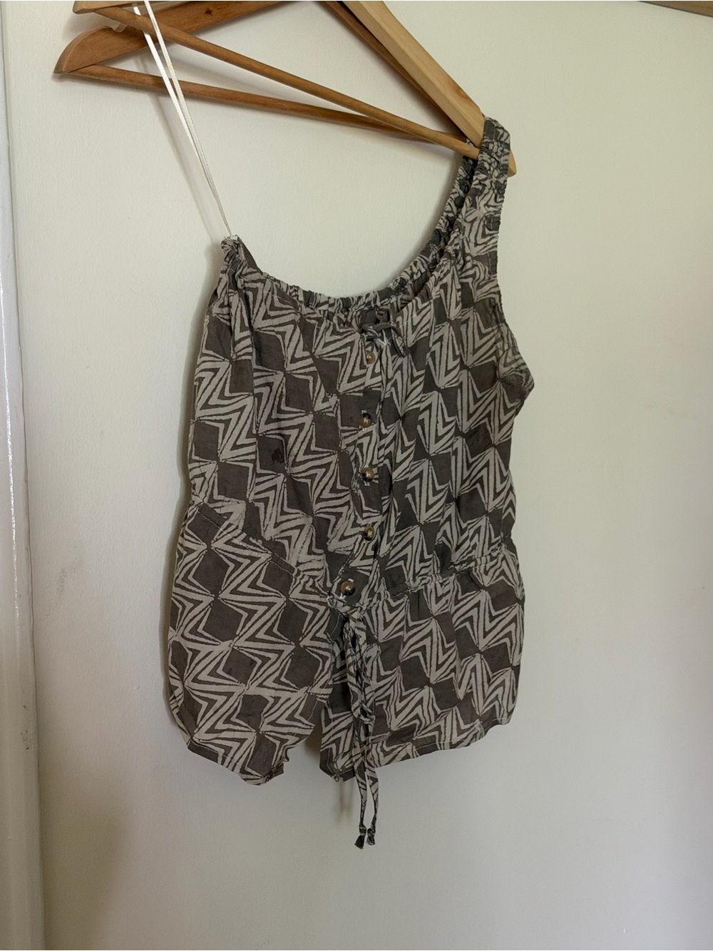 Gray & White Geometric Button Romper